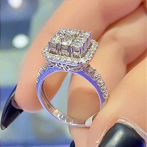 ✨925 Silver Plated Luxury 5A Micro Pave Setting CZ Ring, MARR9395 - Picture 1 of 4